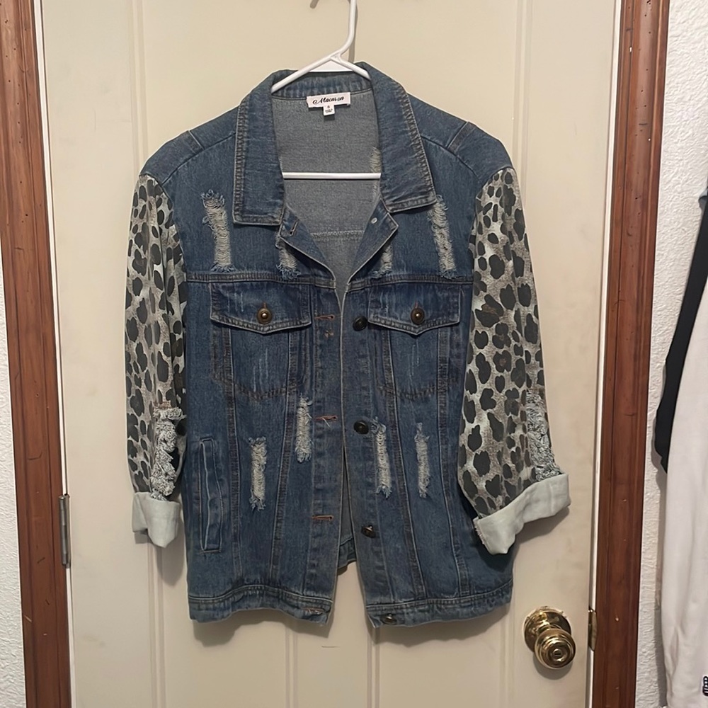 Leopard Jean jacket, distressed